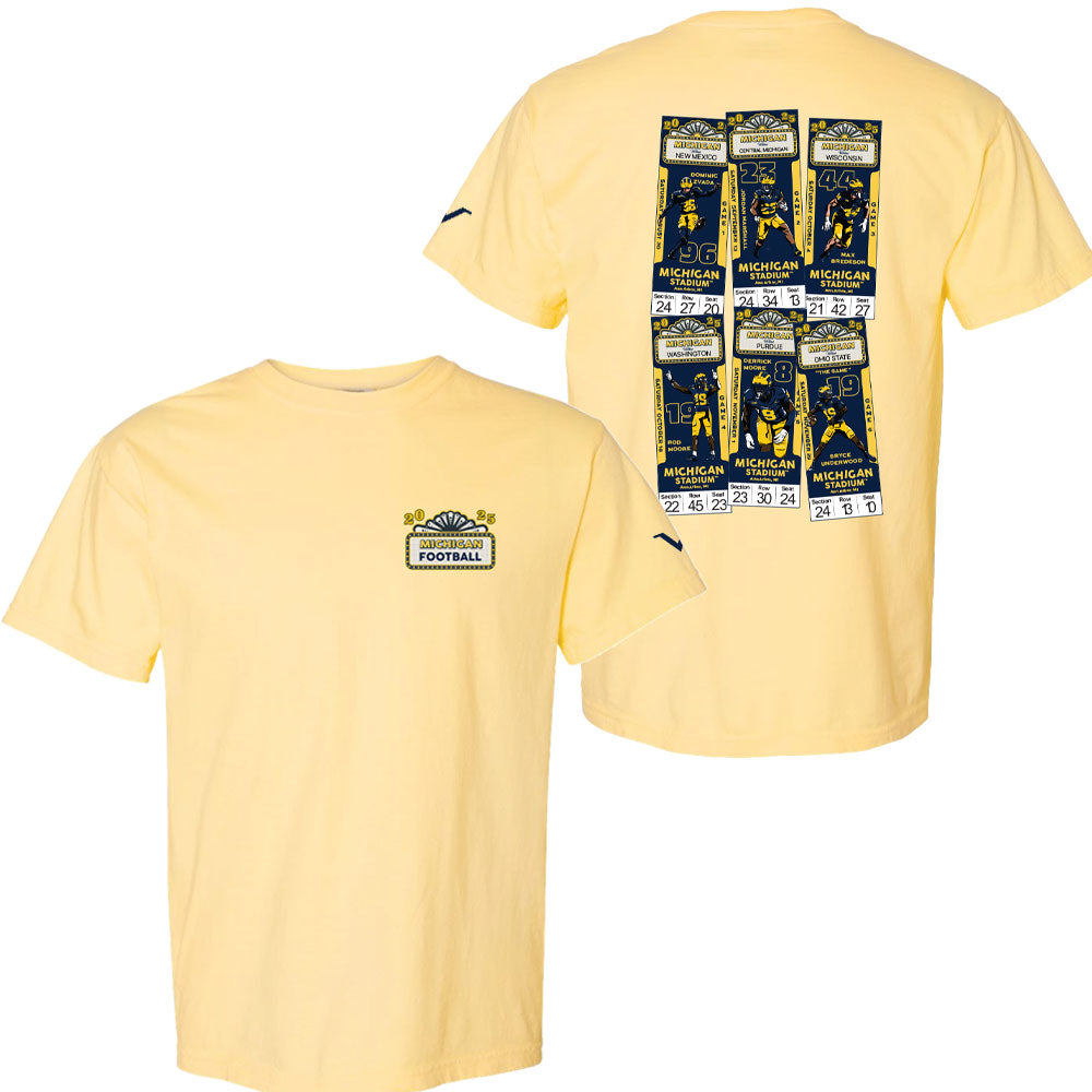 Valiant University of Michigan Football "Home Ticket" 2025 Schedule Tee in Butter Yellow
