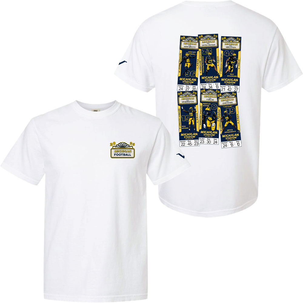Valiant University of Michigan Football "Home Ticket" 2025 Schedule Tee in White