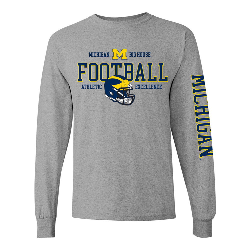 Valiant University of Michigan Big House Football Gray Long Sleeve Tee