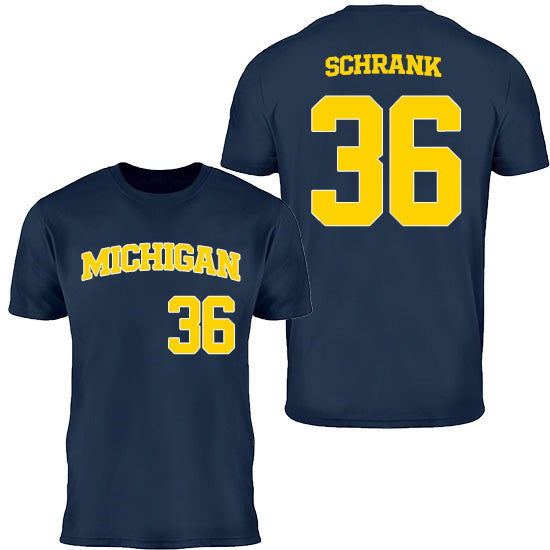 Valiant University of Michigan Baseball Brady Schrank #36 Jersey Tee
