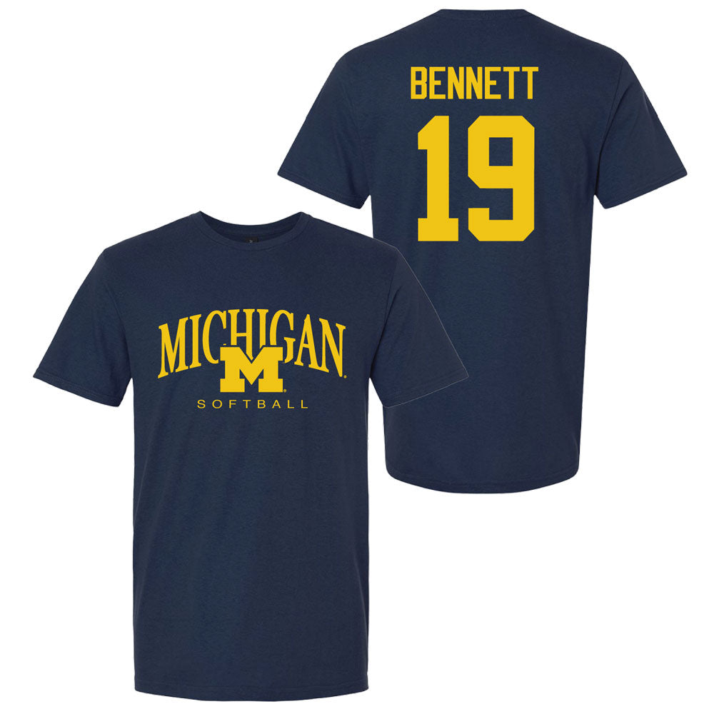 Valiant University of Michigan Softball Reganne Bennett #19 M/Michigan Sport Tee