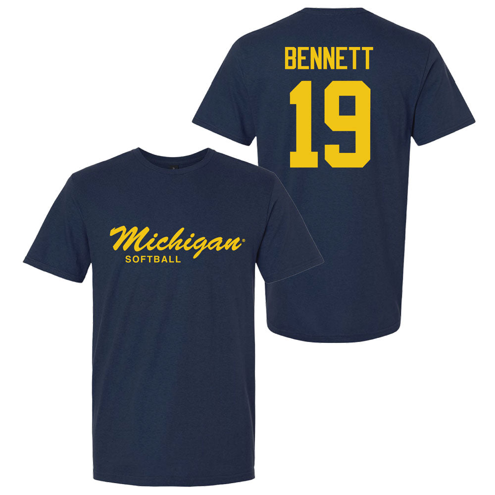Valiant University of Michigan Softball Reganne Bennett #19 Script Sport Tee