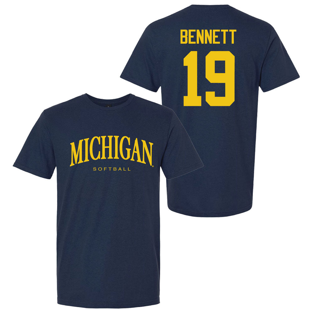 Valiant University of Michigan Softball Reganne Bennett #19 Wordmark Sport Tee