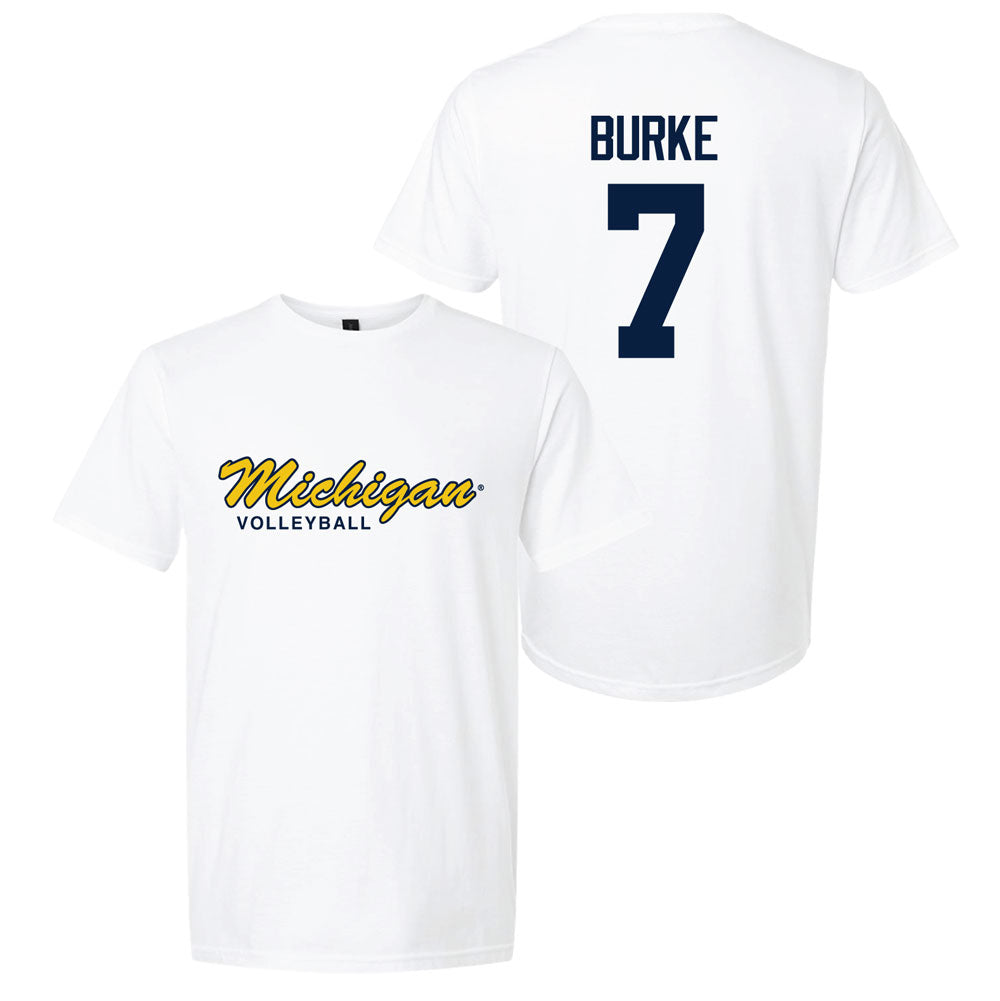 Valiant University of Michigan Volleyball Morgan Burke #7 Script Michigan Sport Tee