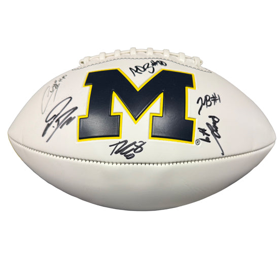 University of Michigan Football Kalel Mullings, Alex Orji, Jaden McBurrows, Rod Moore, Tyler Morris, and Jadyn Davis Autographed Football