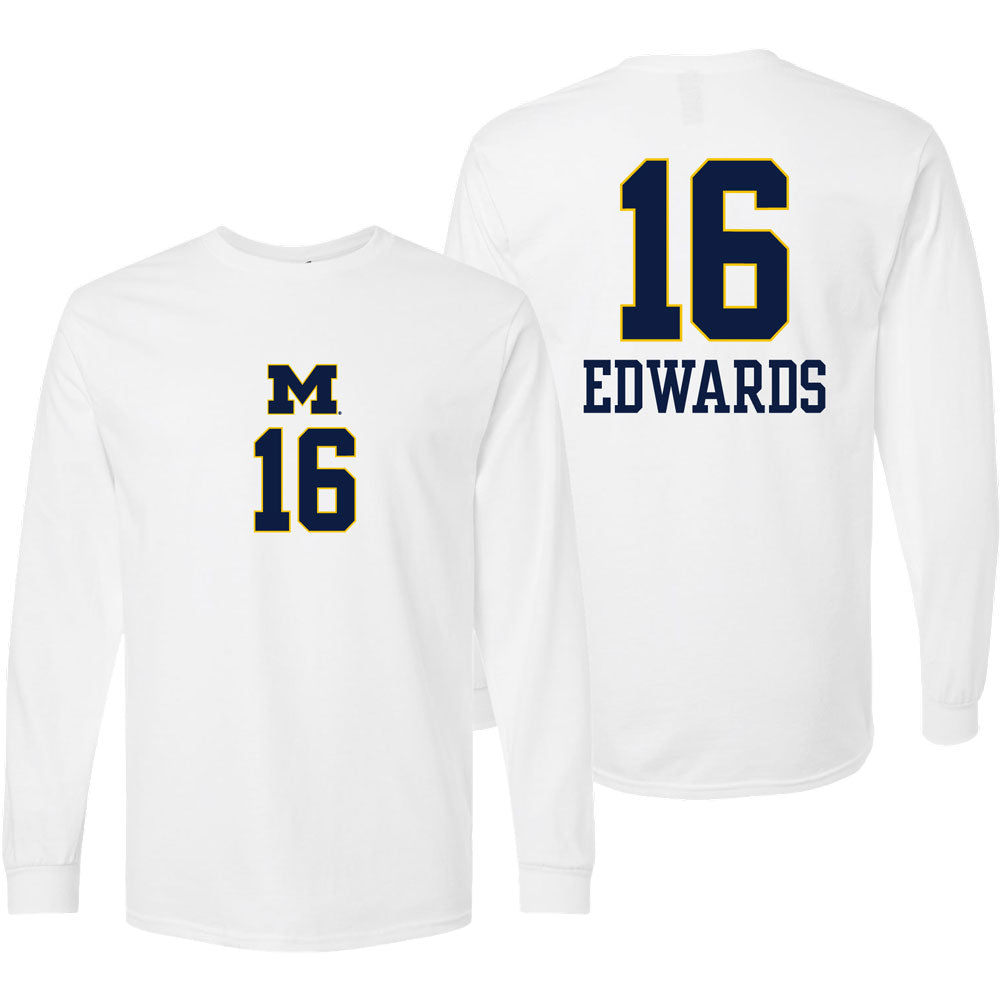 Valiant University of Michigan Volleyball Camille Edwards #16 White Long Sleeve Jersey Tee