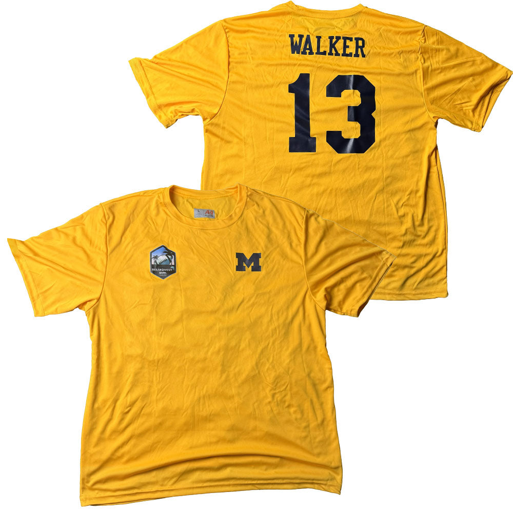 University of Michigan Football Wesley Walker Player Worn Maize ReliaQuest Bowl Jersey Tee Tee