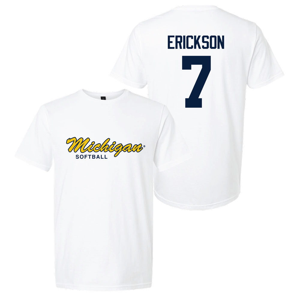 Valiant University of Michigan Softball Maddie Erickson #13 Script Michigan Sport Tee