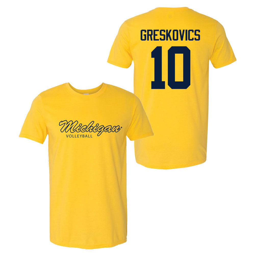 Valiant University of Michigan Volleyball Carly Greskovics #10 Script Michigan Sport Tee