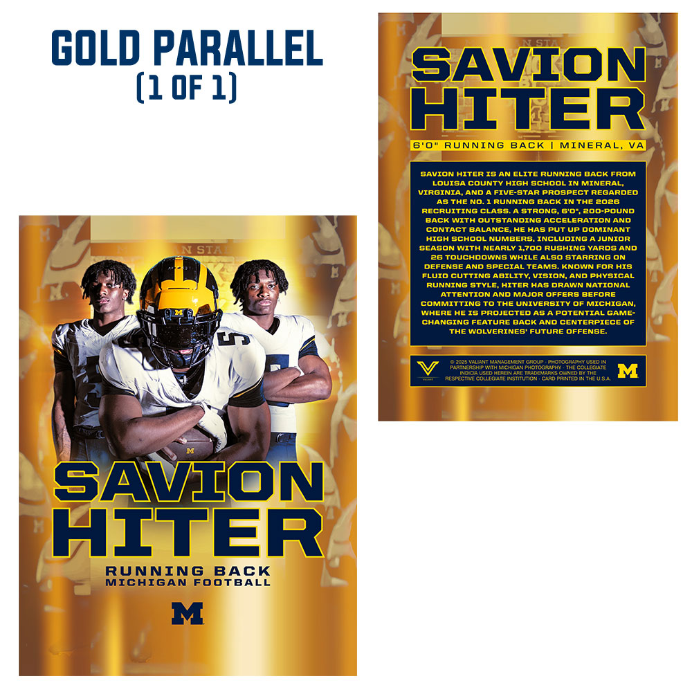 Valiant University of Michigan Football Savion Hiter Signing Day Trading Card (Chase L/E Parallels)
