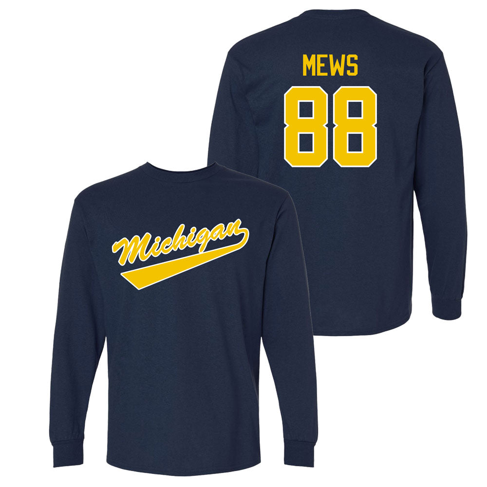 Valiant University of Michigan Hockey Henry Mews Navy Long Sleeve Script Jersey Tee