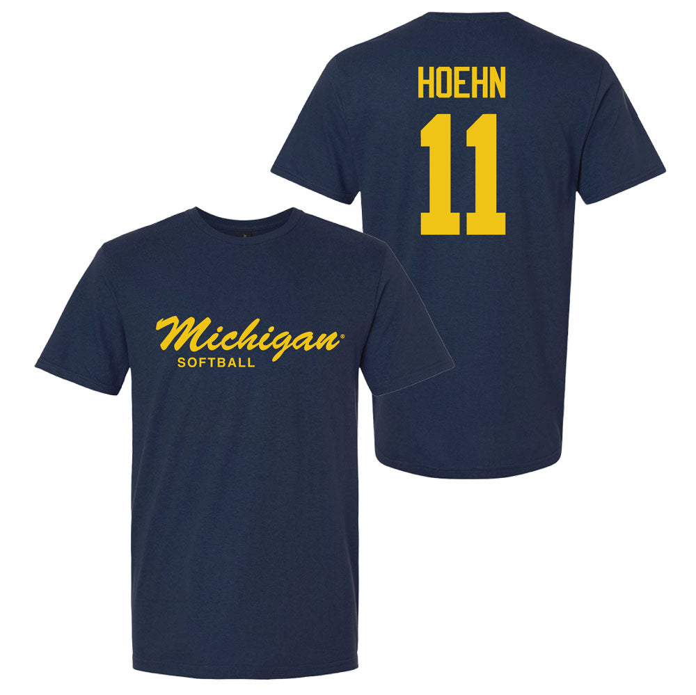 Valiant University of Michigan Softball Erin Hoehn #11 Script Michigan Sport Tee