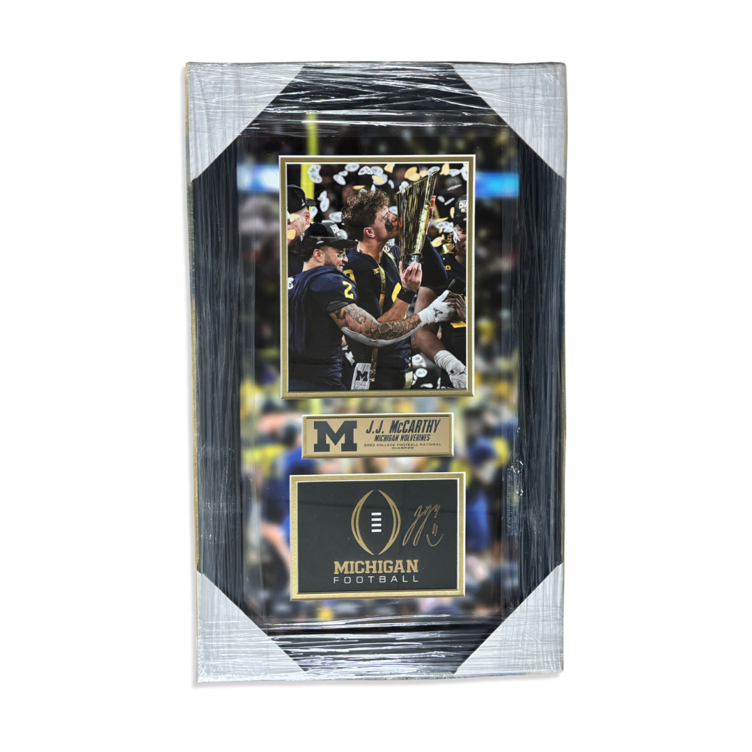 University of Michigan J.J. McCarthy Autographed 2023 National Championship Note Card & Photo Display