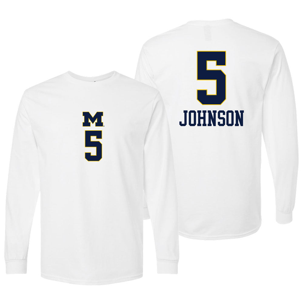 Valiant University of Michigan Volleyball Lydia Johnson #5 White Long Sleeve Jersey Tee