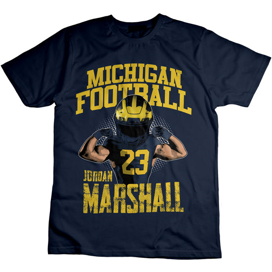 Valiant University of Michigan Football Jordan Marshall Navy Caricature Tee