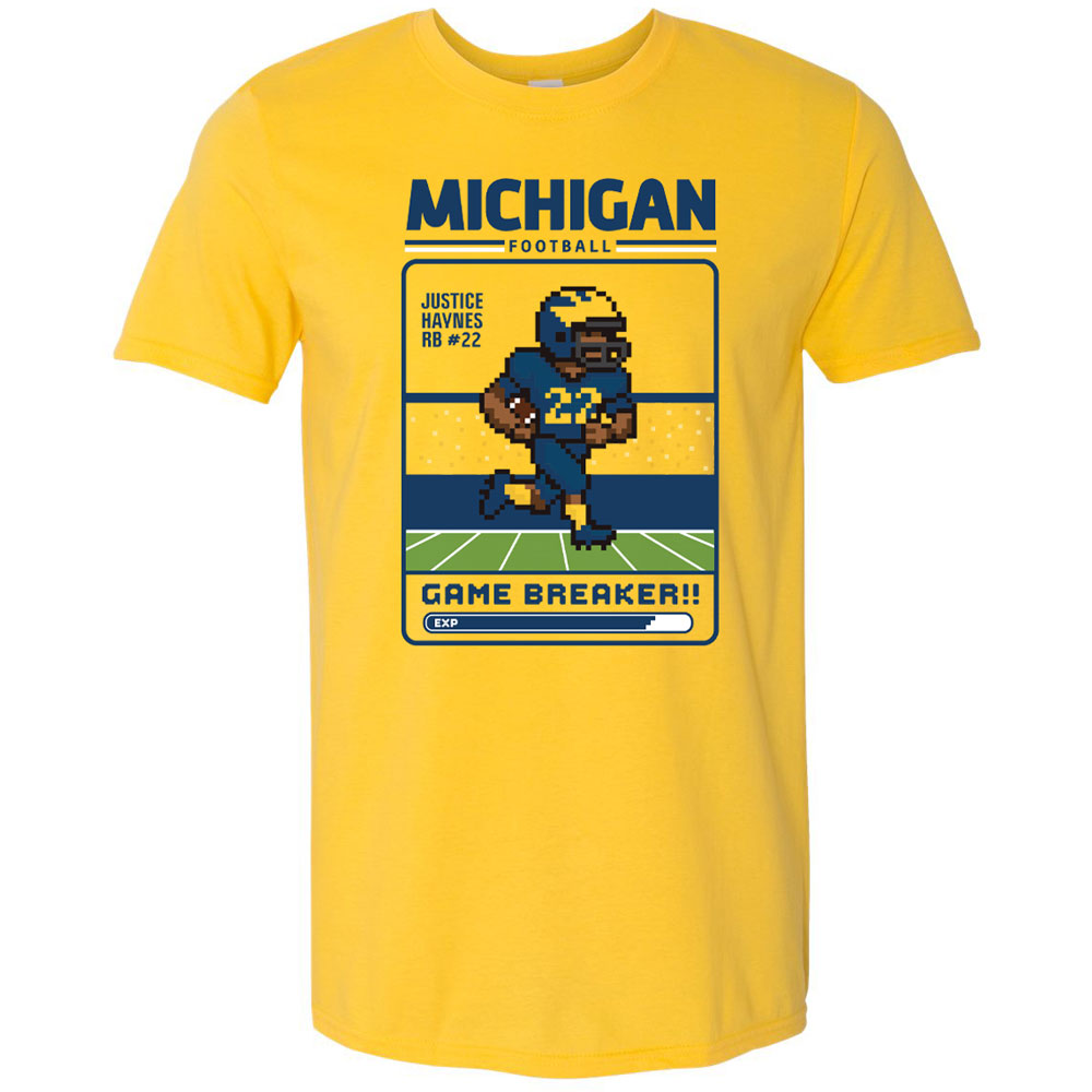 Valiant University of Michigan Football Justice Haynes ''Game Breaker" 8-Bit Character Tee