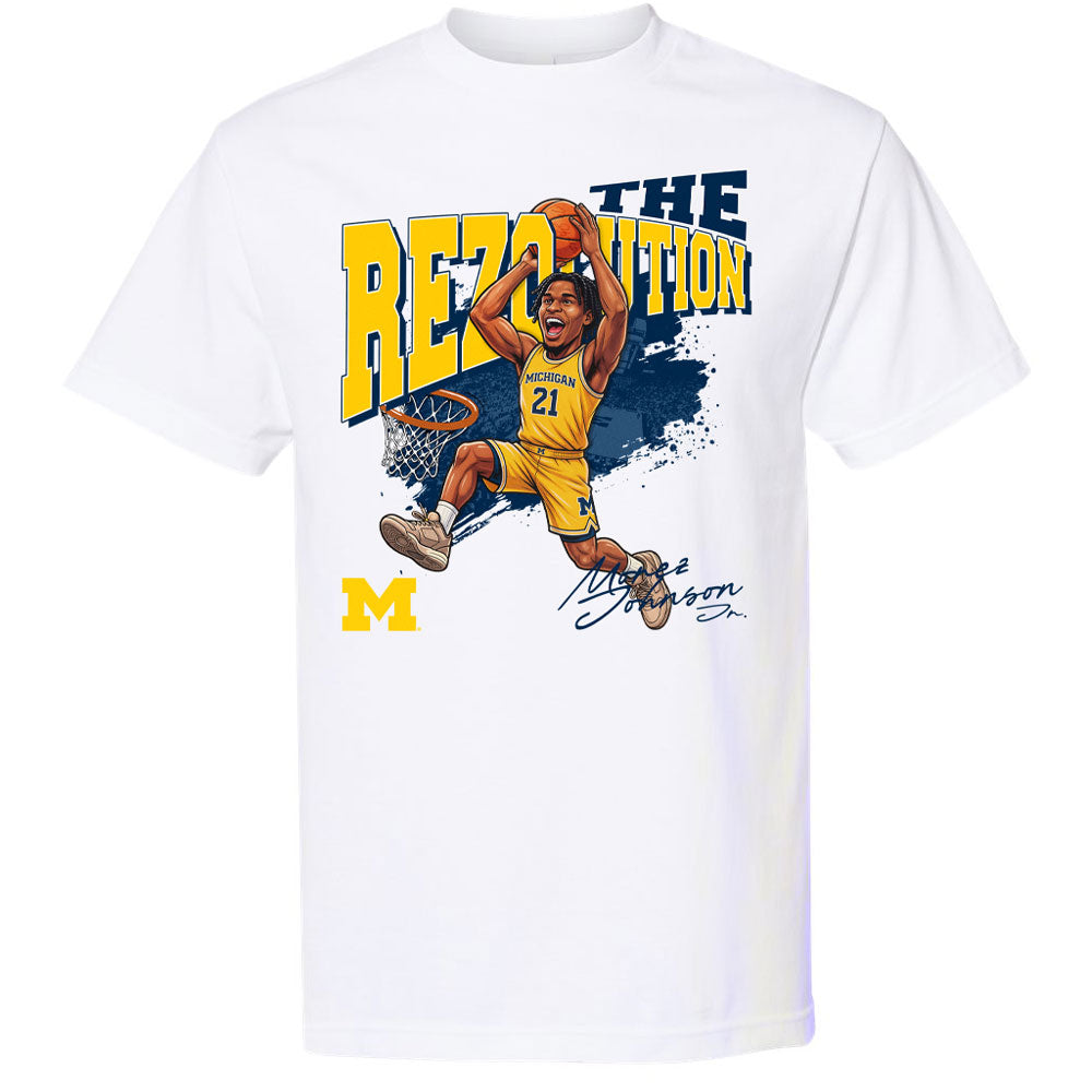 Valiant University of Michigan Basketball Morez Johnson Jr. "The Rezolution" Caricature Tee