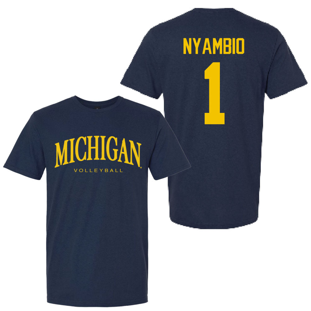 Valiant University of Michigan Volleyball Serena Nyambio #1 Wordmark Sport Tee
