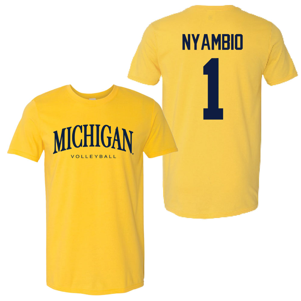 Valiant University of Michigan Volleyball Serena Nyambio #1 Wordmark Sport Tee