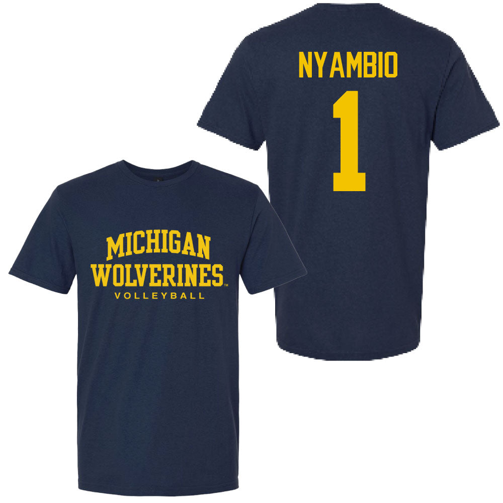 Valiant University of Michigan Volleyball Serena Nyambio #1 Wolverines Sport Tee