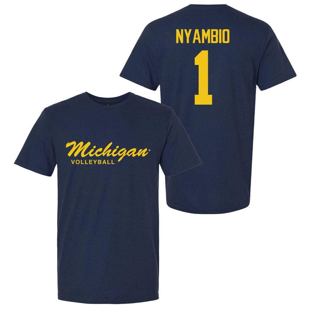 Valiant University of Michigan Volleyball Serena Nyambio #1 Script Michigan Sport Tee