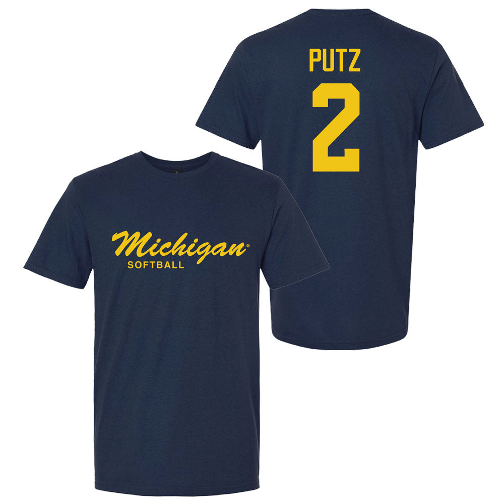 Valiant University of Michigan Softball Lauren Putz #2 Script Michigan Sport Tee