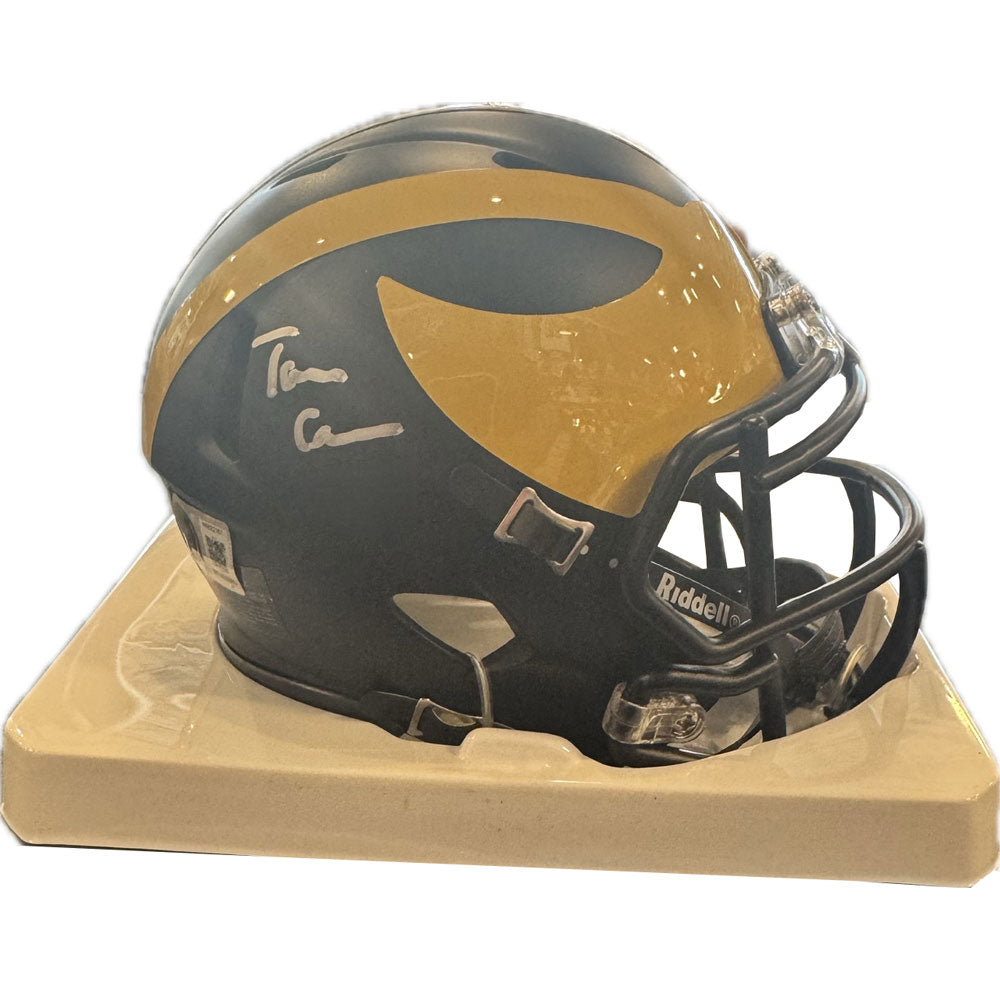Riddell University of Michigan Speed Mini Helmet Autographed by Tommy Carr