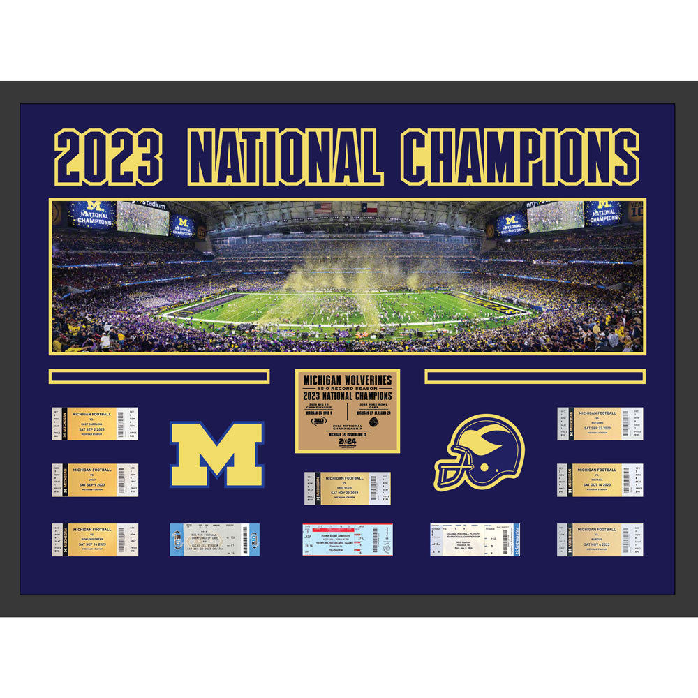 University of Michigan Football 2023 National Champions Framed Ticket Collage