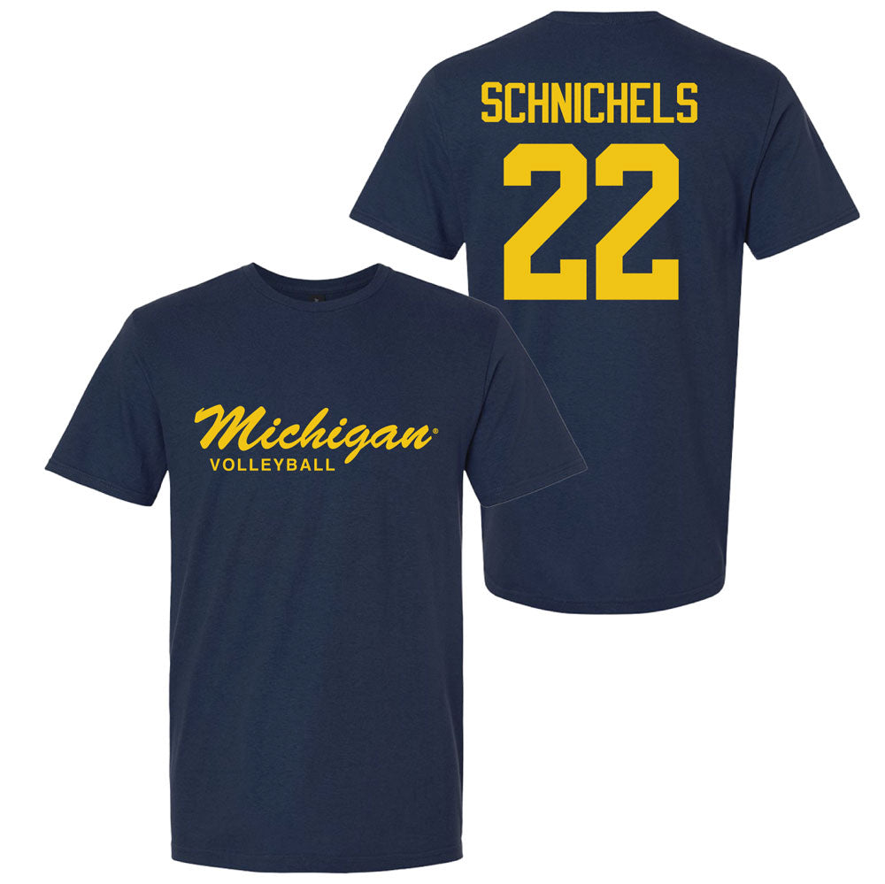 Valiant University of Michigan Volleyball Sydney Schnichels #22 Script Michigan Sport Tee