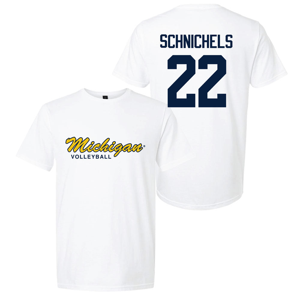 Valiant University of Michigan Volleyball Sydney Schnichels #22 Script Michigan Sport Tee