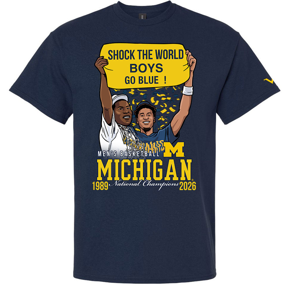Valiant University of Michigan Men's Basketball 2025-2026 National Champions Yaxel Lendeborg and Glen Rice "Shock The World" Tee