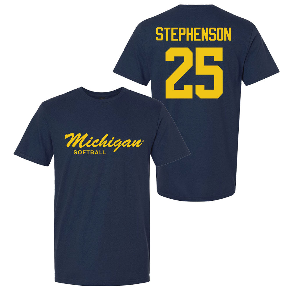 Valiant University of Michigan Softball Ella Stephenson #25 Script Michigan Sport Tee