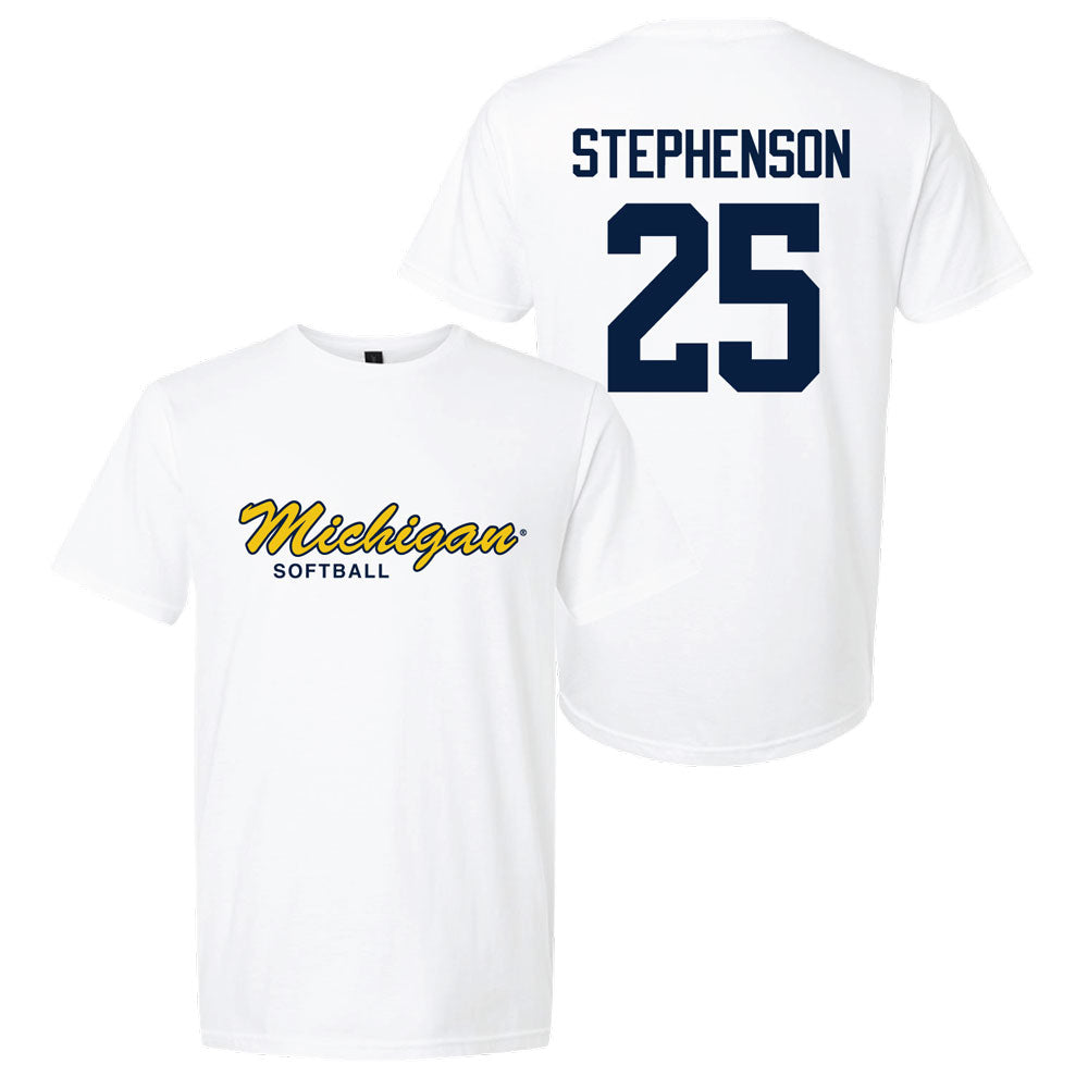 Valiant University of Michigan Softball Ella Stephenson #25 Script Michigan Sport Tee