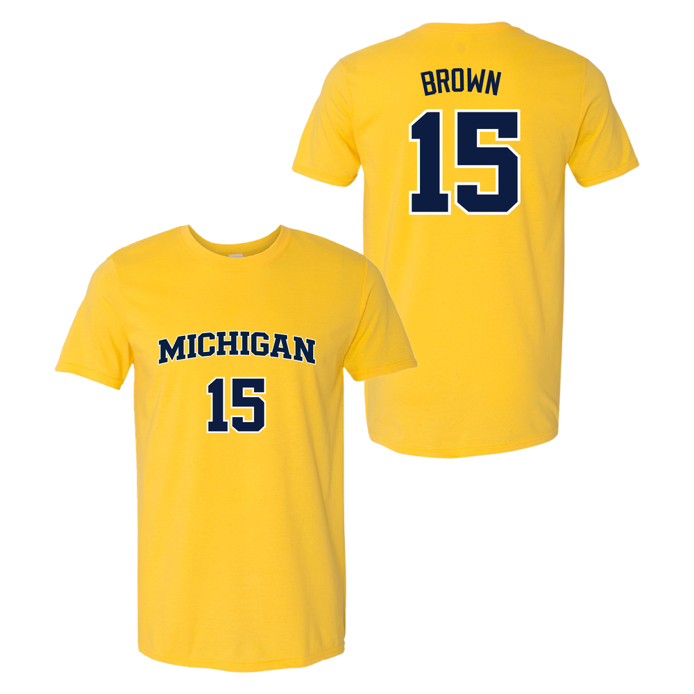 University of Michigan Men's Basketball Malachi Brown Jersey Tee - Maize