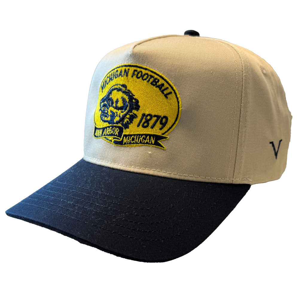 Valiant University of Michigan Football Oval Vintage Wolverine Cream/Navy Structured Snapback Hat
