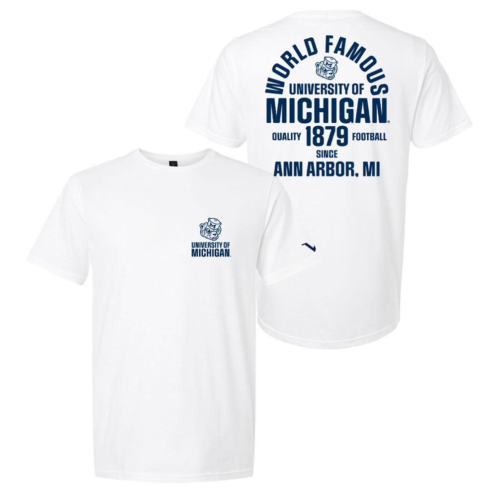 Valiant University of Michigan College Vault Wolverine "World Famous" White Short Sleeve Tee