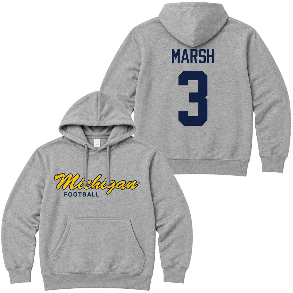 Valiant University of Michigan Football Andrew Marsh #3 Script Michigan Hooded Sweatshirt