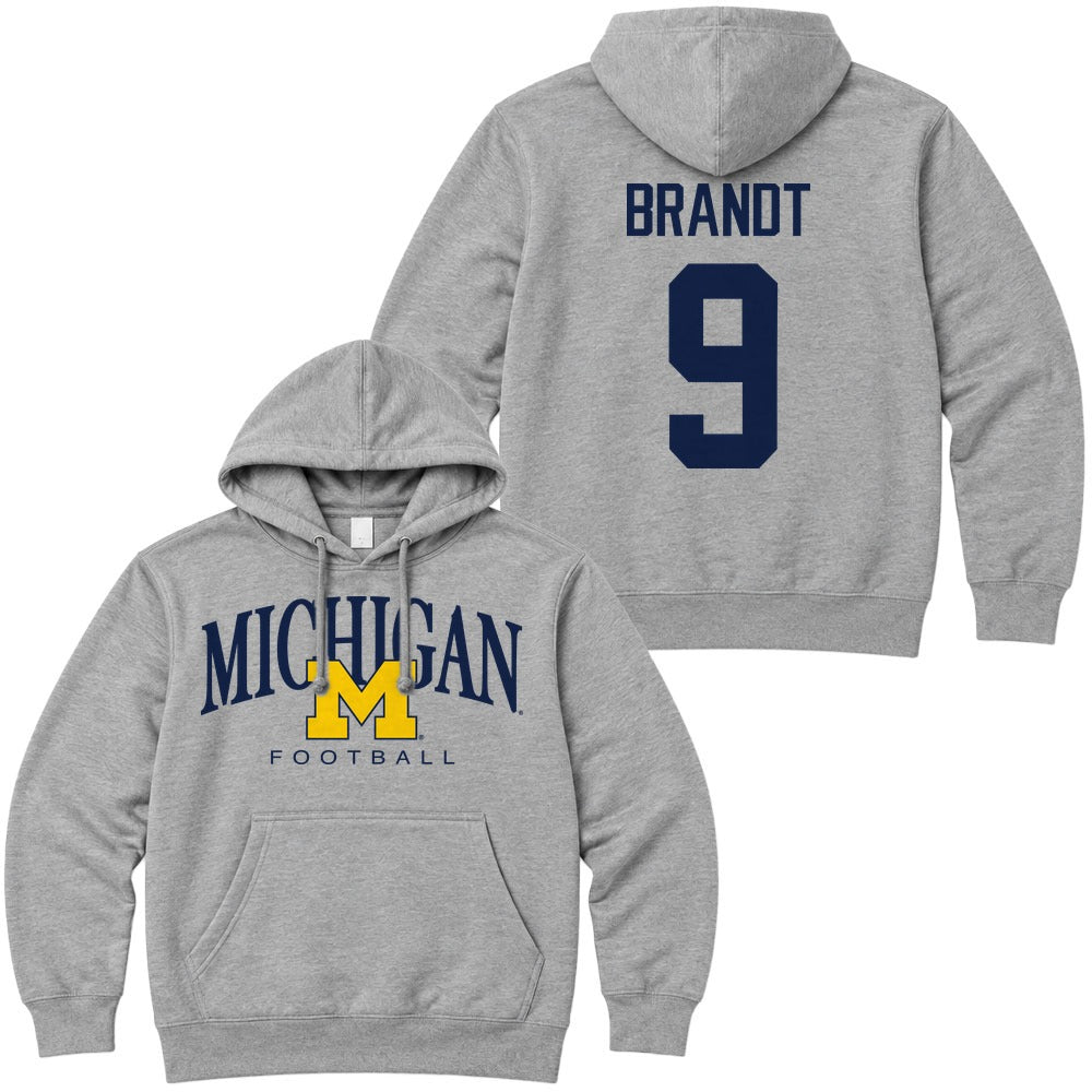 Valiant University of Michigan Football Cameron Brandt #9 M/Michigan Hooded Sweatshirt