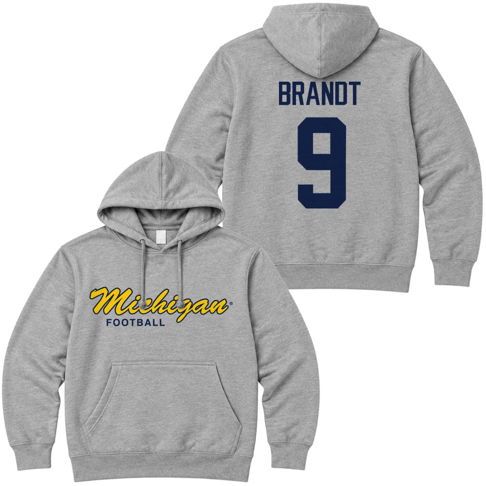 Valiant University of Michigan Football Cameron Brandt #9 Script Michigan Hooded Sweatshirt