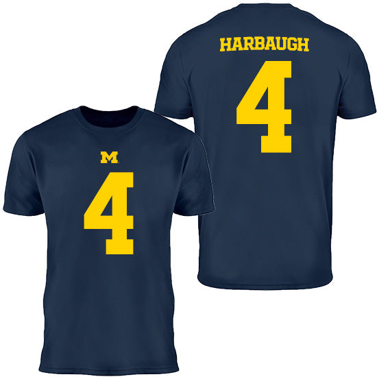 Valiant University of Michigan Football Legends Jim Harbaugh #4 Navy Jersey Tee