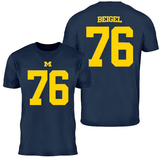 Valiant University of Michigan Football Manuel Beigel #76 Navy Jersey Tee
