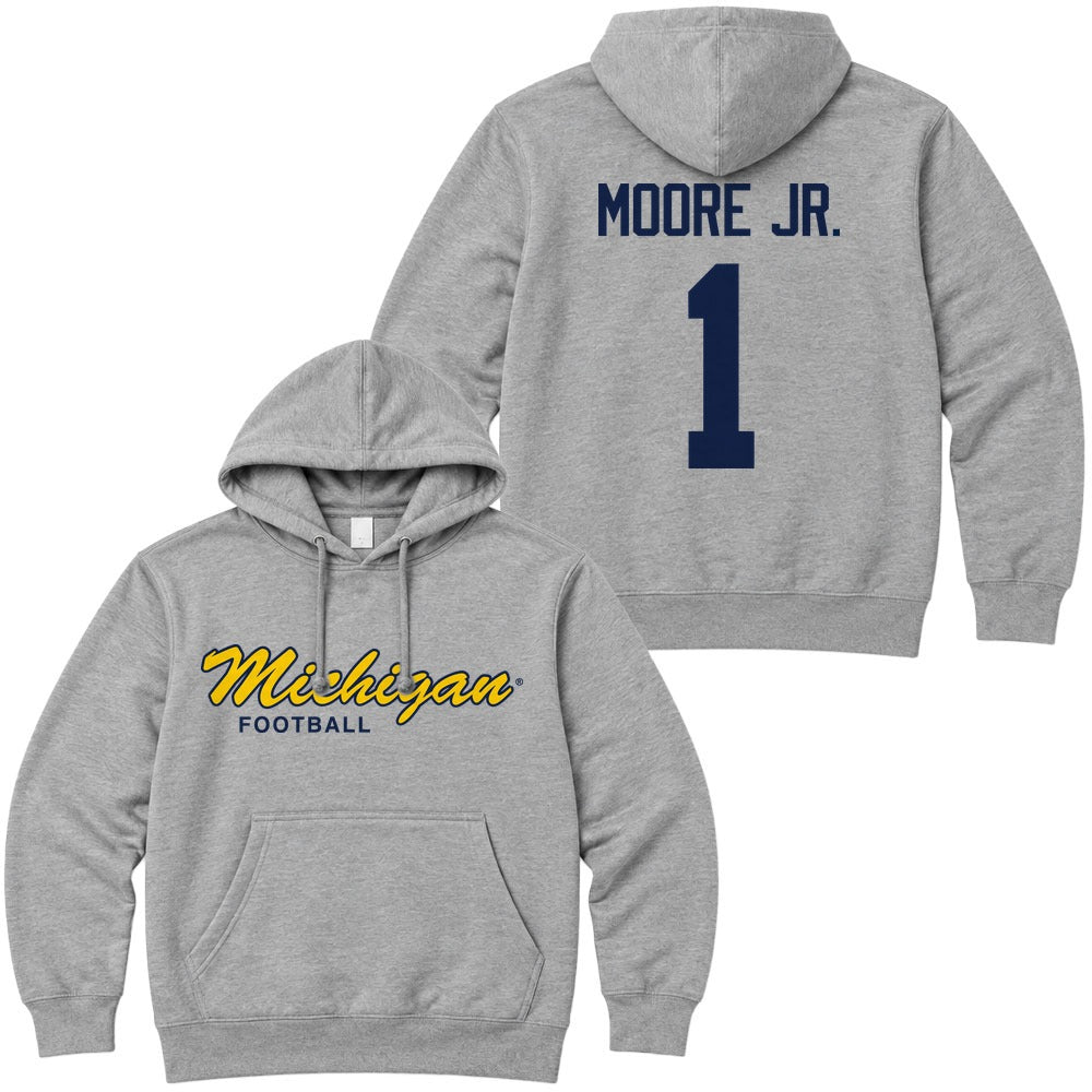 Valiant University of Michigan Football Rod Moore #1 Script Michigan Hooded Sweatshirt