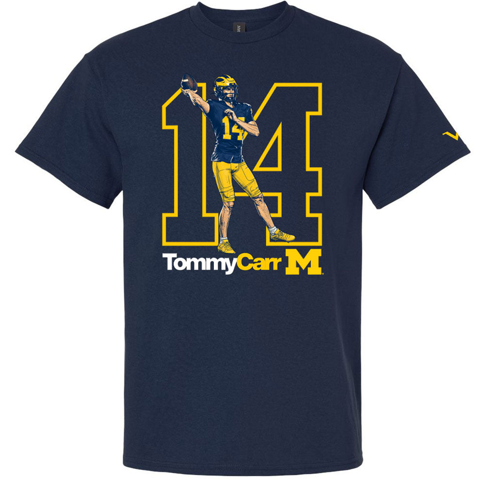 Valiant University of Michigan Football Tommy Carr "On The Numbers" Navy Graphic Tee