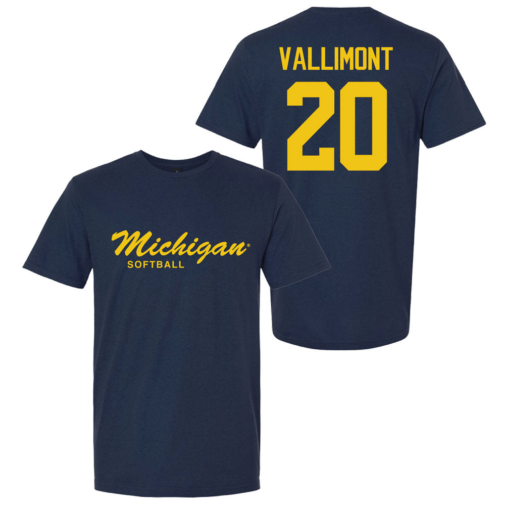 Valiant University of Michigan Softball Lillian Vallimont #20 Script Michigan Sport Tee