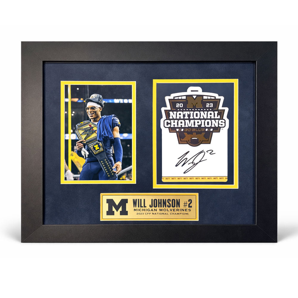 Will Johnson Autographed University of Michigan Football 2023 National Champions Credential Framed Display with Photo