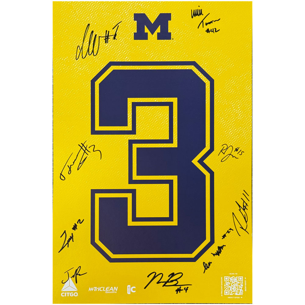 University of Michigan Basketball 2024-2025 Men's Basketball Team Signed Autographed  "Three" Sign