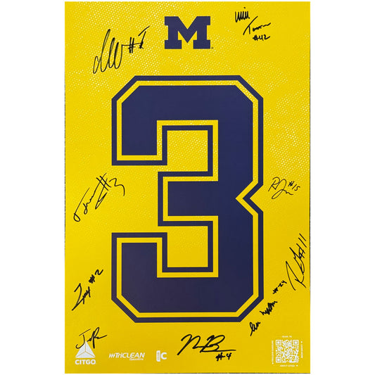 University of Michigan Basketball 2024-2025 Men's Basketball Team Signed Autographed  "Three" Sign