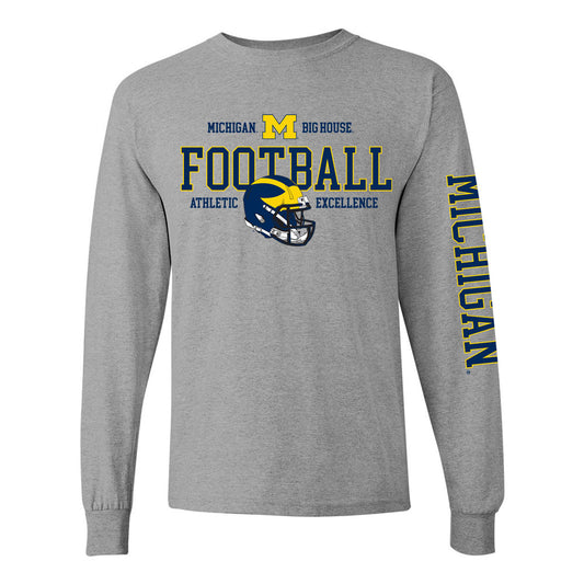 Valiant University of Michigan Big House Football Gray Long Sleeve Tee
