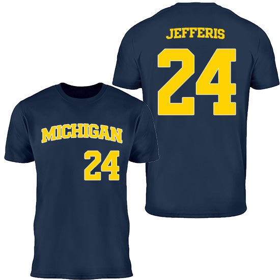 Valiant University of Michigan Baseball Brayden Jefferis #24 Jersey Tee