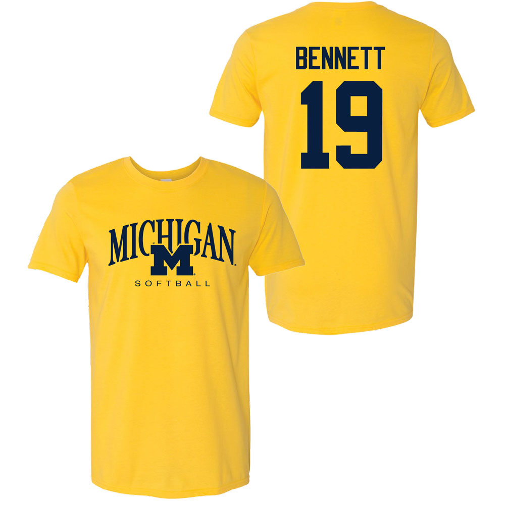 Valiant University of Michigan Softball Reganne Bennett #19 M/Michigan Sport Tee